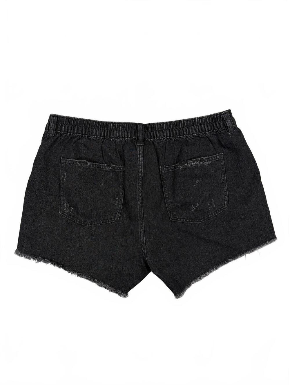 Aerie Black Daydream High-Waisted Distressed Denim Shorts Size L Elastic NWT - Picture 2 of 16